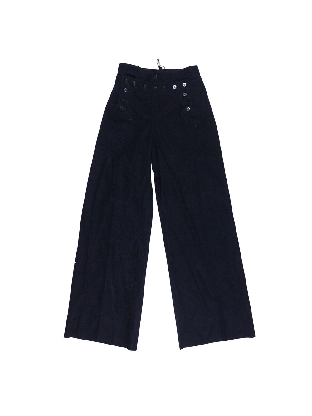 Vintage US Navy pants button sailor wide leg high waist dark navy 100% wool 28"